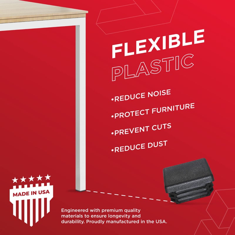 Prescott Plastics 1 1/4â€ (31.75mm) Outer Perimeter Ribbed Plastic Hole Plugs, Square Black Metal Tubing End Caps, Strong Furniture Leg Inserts, Impact & Weather Resistant, Made in The USA - 4 Pack - Image 5